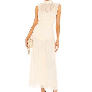 Shona Joy CLEMENCE HIGH NECK MIDI DRESS IN CREAM